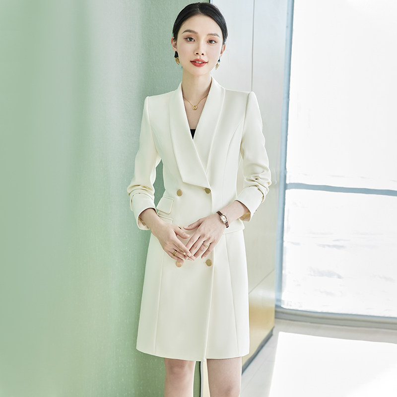 白色西装连衣裙女春秋ol通勤正装气质高级感主持人上镜职业工作服