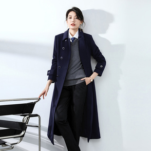 职业毛呢大衣女中长款呢子外套男女同款工装藏青色高级感风衣冬季
