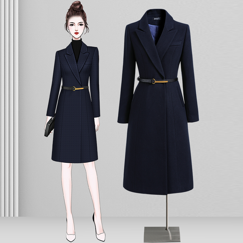 职业大衣女冬季中长款毛呢外套加厚酒店前台工装客服售楼部工作服