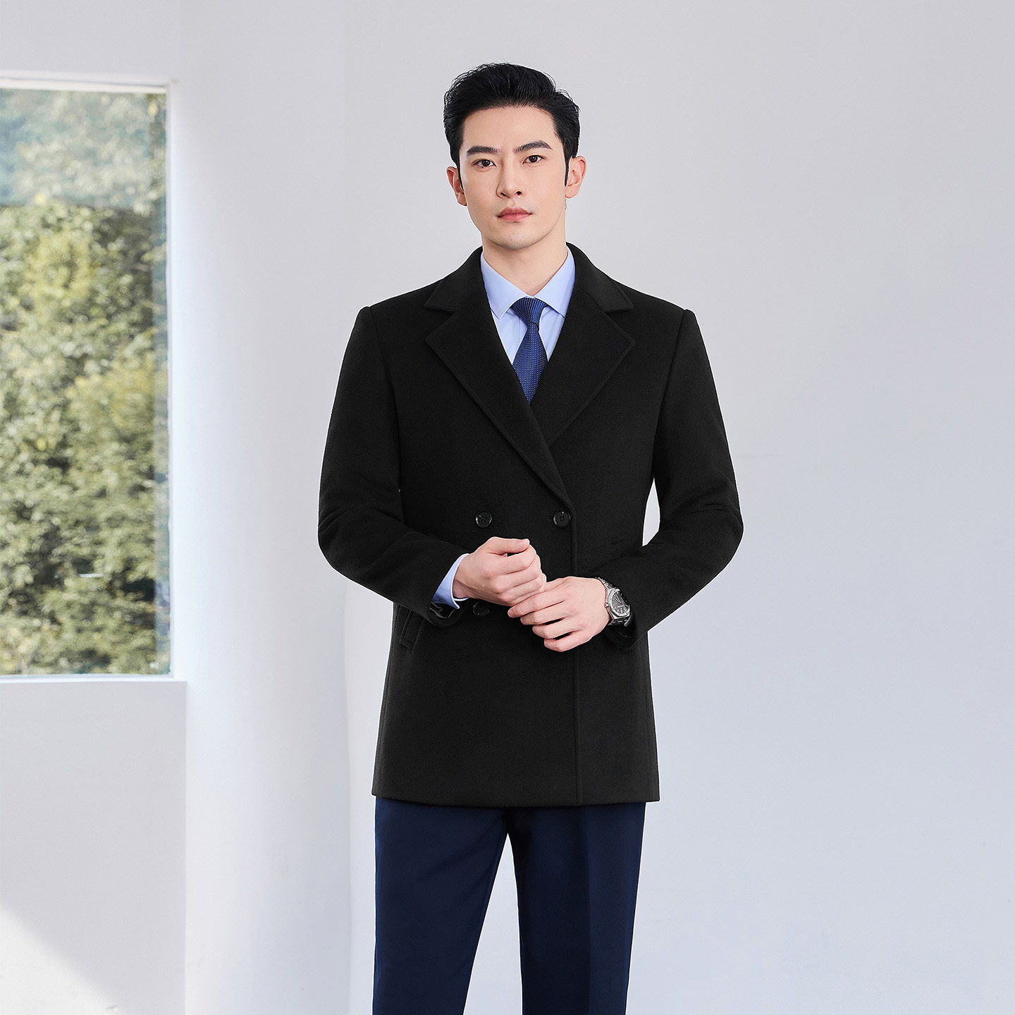 工作服羽绒内胆大衣气质冬装男羊毛黑色呢子外衣银行物业4s店工装
