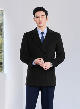 工作服羽绒内胆大衣气质冬装男羊毛黑色呢子外衣银行物业4s店工装