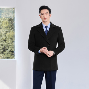 工作服羽绒内胆大衣气质冬装男羊毛黑色呢子外衣银行物业4s店工装