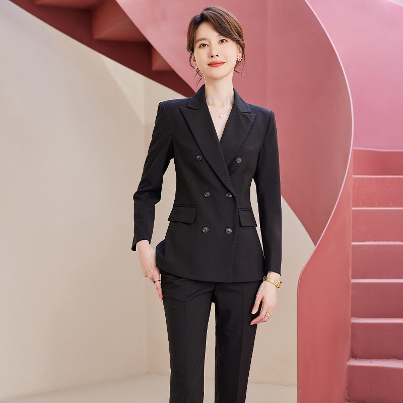 诗璐雅黑色商务西装女2026春季新款公务员面试职业装长袖干练西服