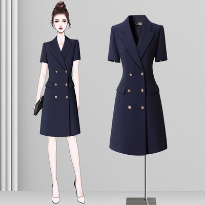 职业连衣裙女西装裙夏季短袖2025新款气质收腰通勤上班工作服高端