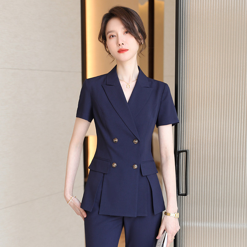诗璐雅短袖西装外套女双排扣新款气质职业装气质面试商务正装高端