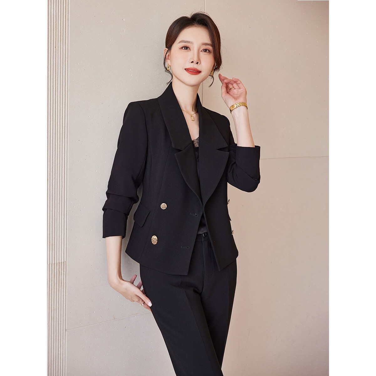 诗璐雅短版小个子西装套装女医美前台经理工作服御姐气质职业装秋