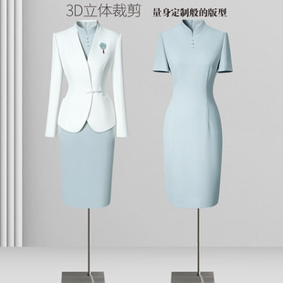 新中式西装套装女职业套裙美容院前台接待工装茶楼高端会所工作服
