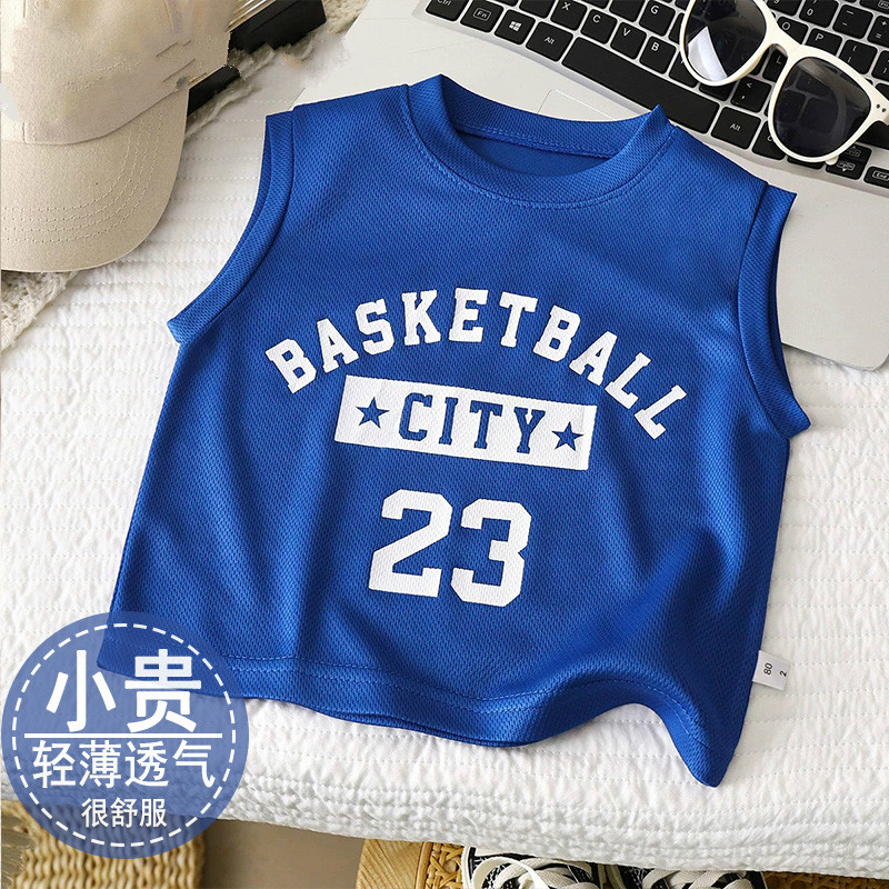 儿童无袖背心夏季男童网眼速干T恤薄款休闲中大童跨栏打底上衣潮