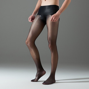 新品极光丝袜0D超薄透明性感黑丝360无缝马油高腰油亮男士连裤袜