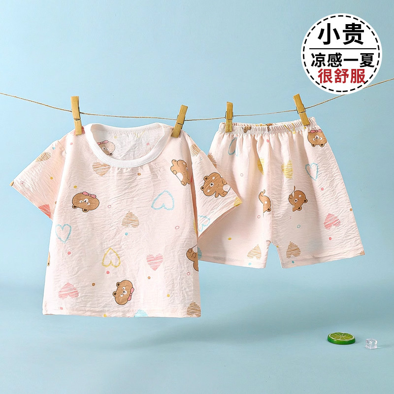 宝宝夏季短袖套装2025薄款男童女童婴儿夏装幼儿空调衣服儿童短裤