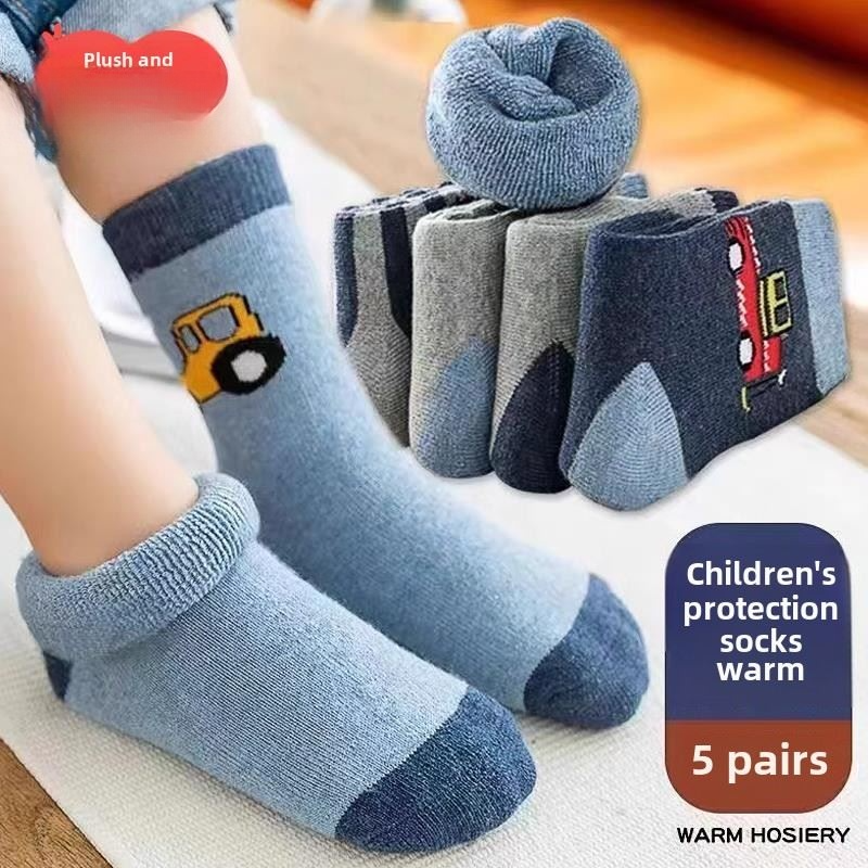 儿童袜秋冬加厚毛巾棉袜中筒羊毛衬里女孩棉袜男孩保暖婴儿潮袜厚