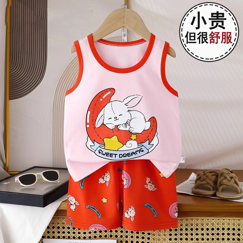 儿童背心套装夏季纯棉休闲韩版家居服睡衣男童无袖短裤运动两件套