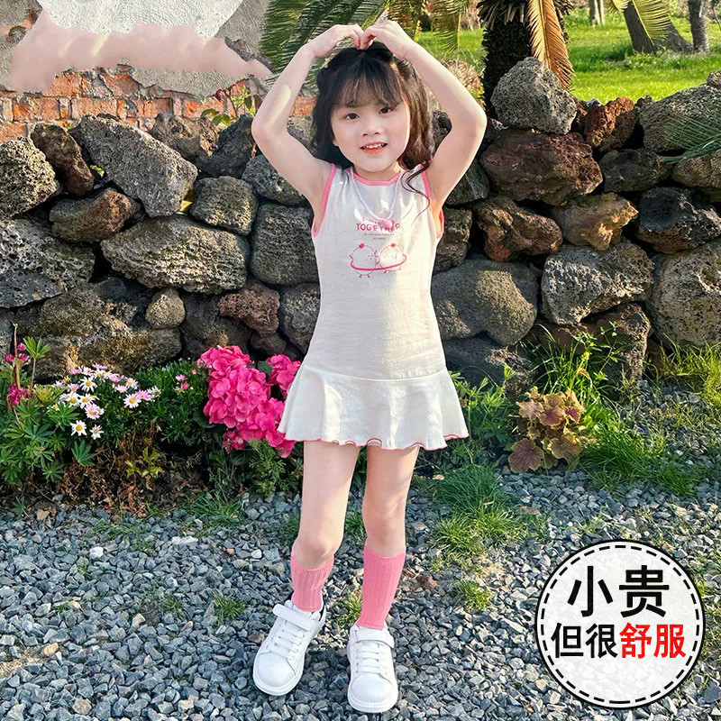 儿童纯棉连衣裙25夏季薄款女童修身裙子中小童背心超短裙韩版简约