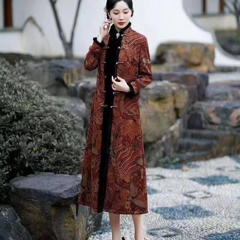 加绒保暖改良旗袍外套2025秋冬新款加厚民族风复古中年妈妈外套女