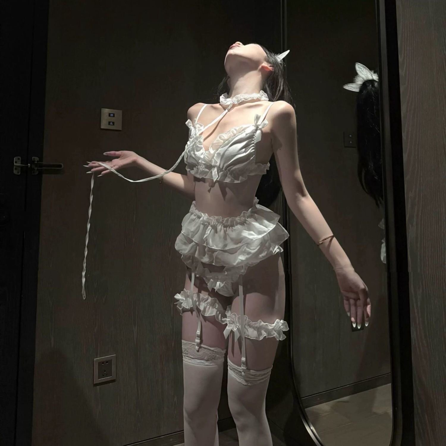 大码性感内衣女仆小狗牵引绳制服蕾丝套装胖老婆睡衣睡裙