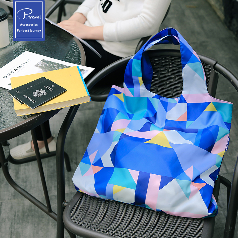 速发时尚轻便防水环行收纳袋超市旅保大容量便携式可折叠购物袋