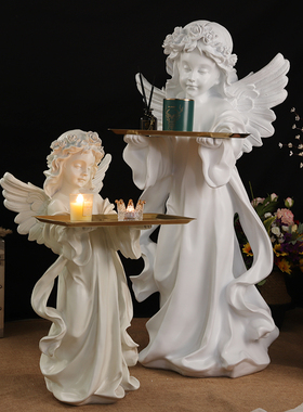 速发欧落复古少天使托盘摆塑式地人物雕件玄关收纳样板间装饰品