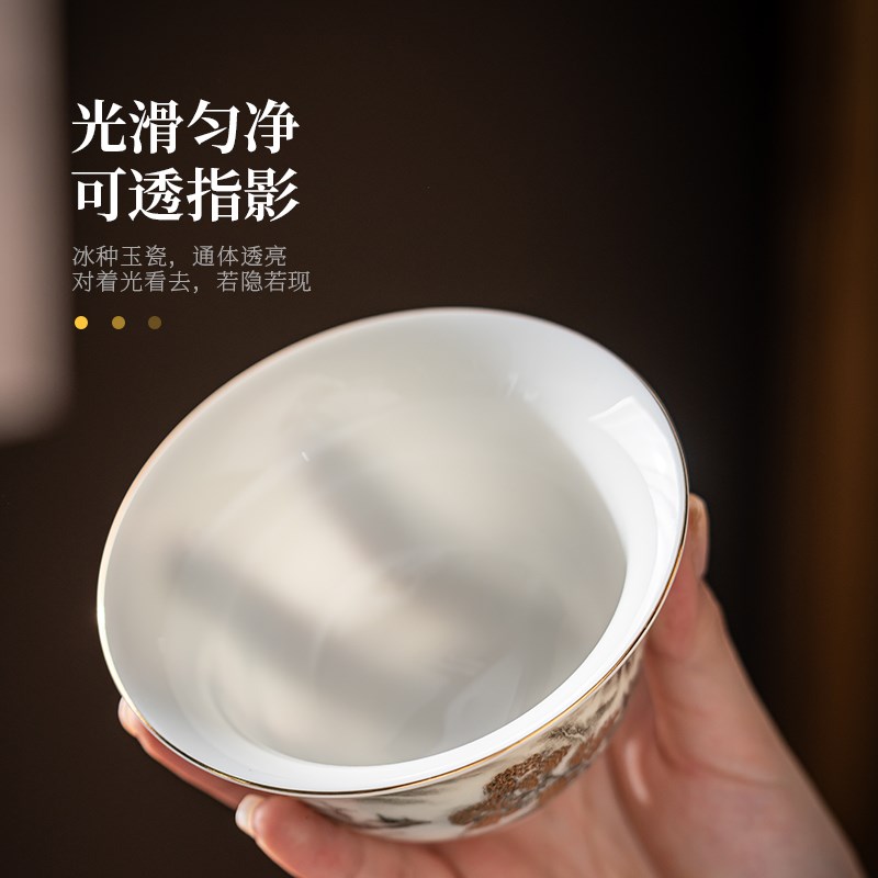 速发2025羊脂玉白瓷悬停三才盖碗茶杯防烫单个家用功夫茶具泡茶杯