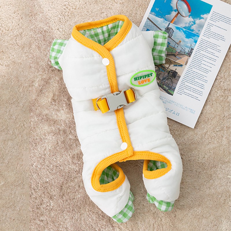 速发撞色格子四引牵脚棉衣保暖型厚衣服比熊泰迪博美小加幼犬