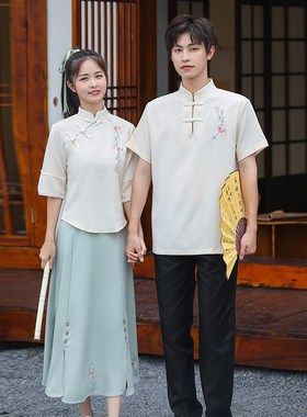 速发民文风复国装日常改良汉服唐装茶艺中国风古艺学生毕业班服套