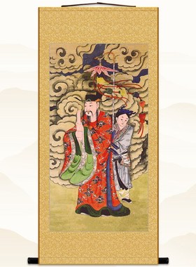速发明清古画修复版 城隍挂神像人物画爷图 复古装饰绢画布卷轴挂