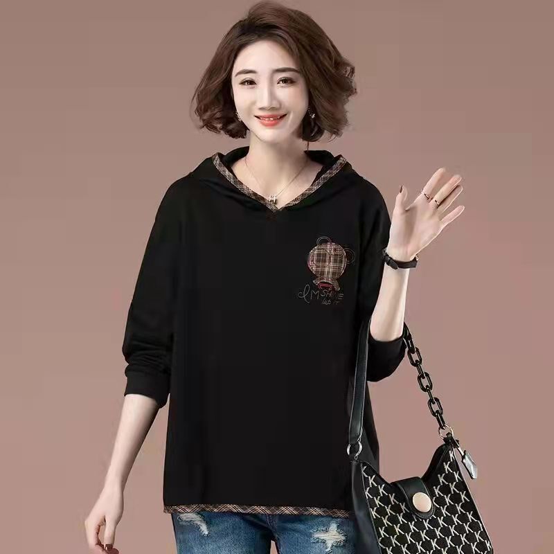 速发2025装宽松春秋薄款连帽卫衣洋气新款大码年减龄气质上衣