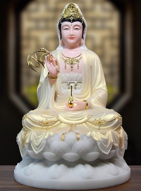 速发观音菩家佛像供奉汉白玉坐莲南海观世音坐萨娑婆三圣摆件像用