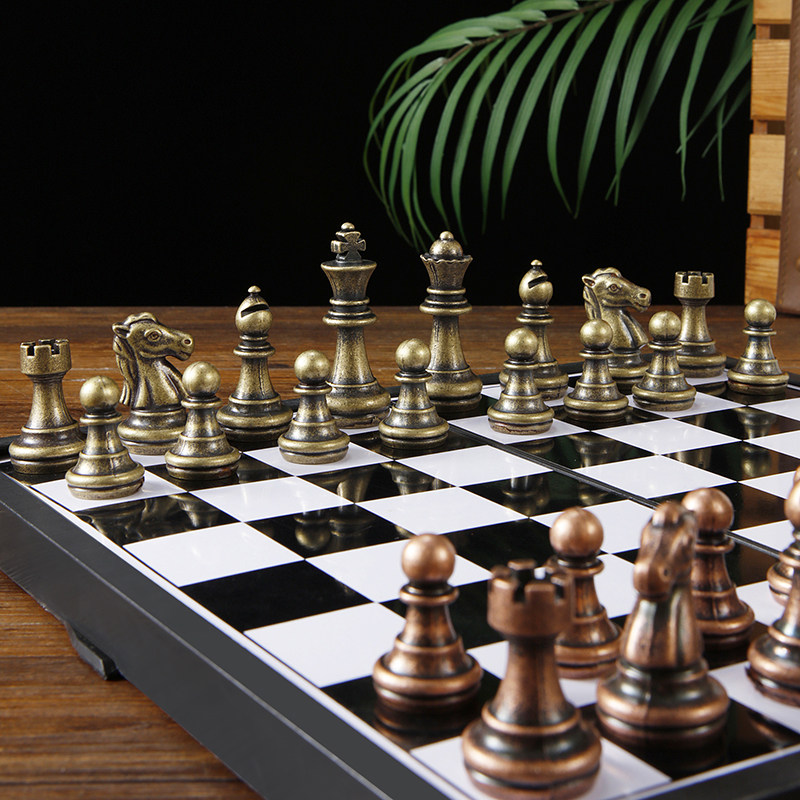 速发便携式复古金属国际象棋套装折叠棋盘小学生儿童初学者培训