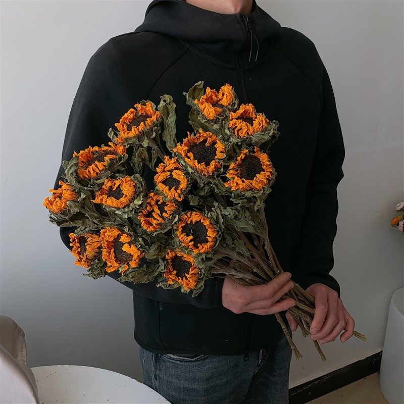 速发向日葵干花客束花花复古插花桌面家居真厅装饰摆件拍摄道具