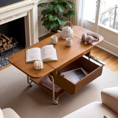 筑尚之家实木小推车折叠移动茶几