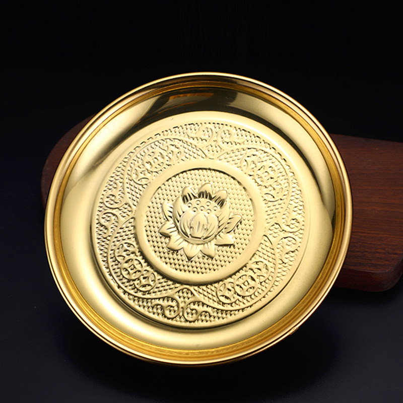 速发佛前供盘家用供奉贡盘供佛合金果盘佛具用品财神水果盘莲花贡