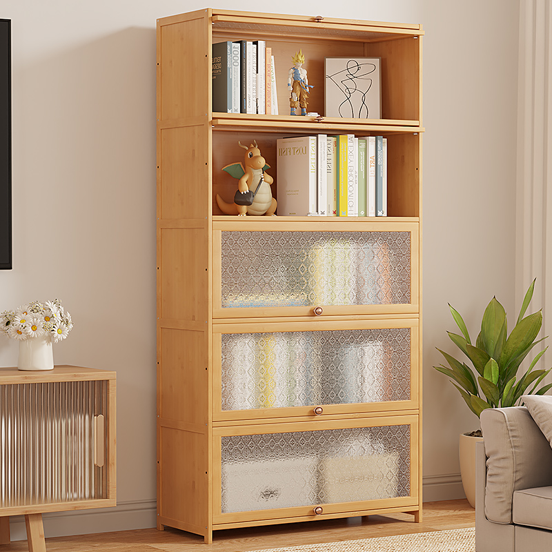 速发家用书柜全实木落地矮柜简易台柜展尘柜防示书玻璃门书柜子