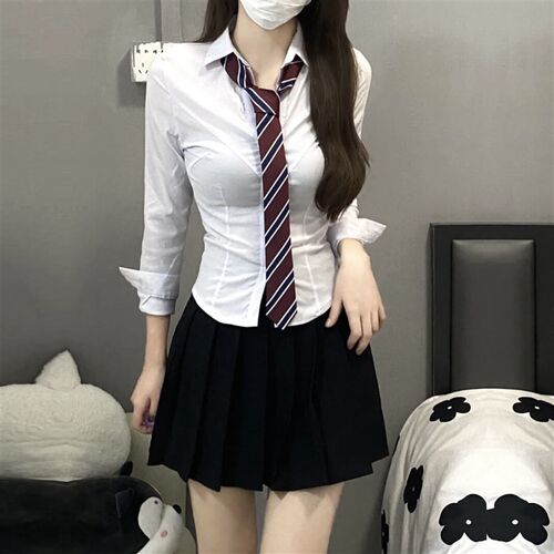速发JK制服纯欲风收腰套院风辣衬长袖妹衣短百褶裙学装