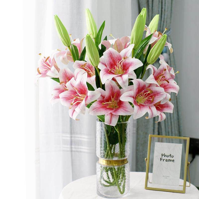 速发高档百合花仿真花假花塑料装饰花卉摆设客厅摆花餐桌新款干花