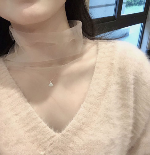 速发高丝蕾领打底衫内搭洋气时尚时髦春色白秋透明纱衣小衫网纱上