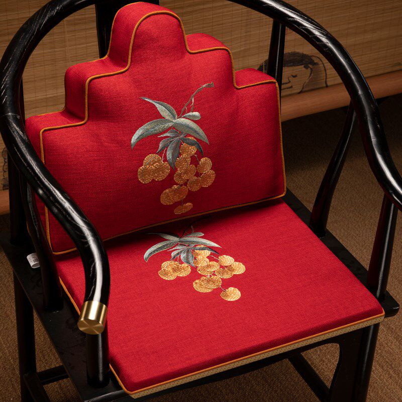 速发新中式官帽椅子海绵垫椅垫圈椅茶椅坐垫防滑棉麻古典座垫套装