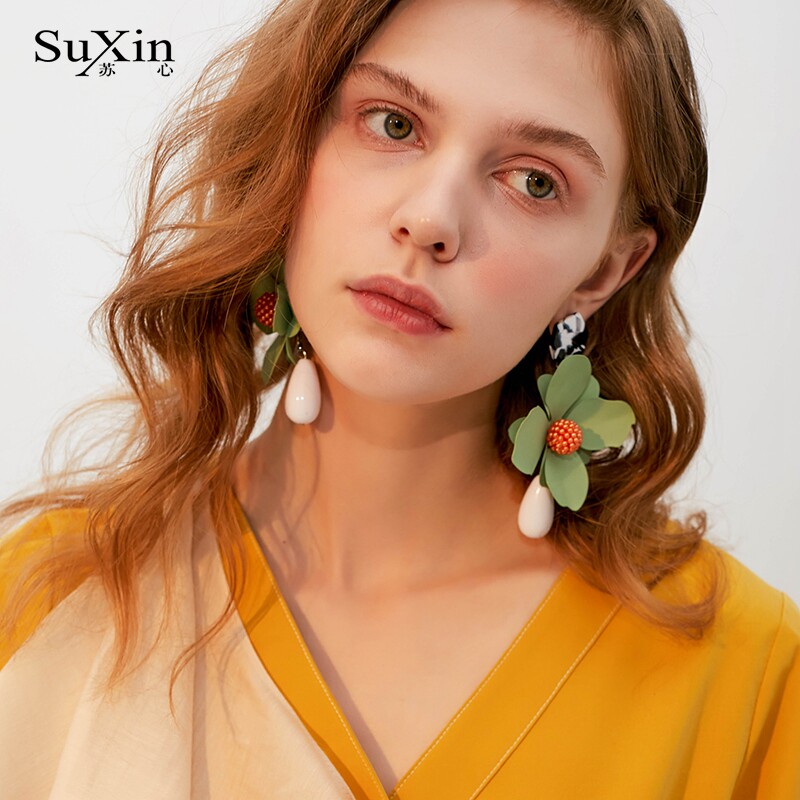 苏心欧美耳环女大圈花朵耳坠气质首饰韩国个性潮人夸张圆圈耳饰品