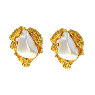 金色中古耳饰vintage珍珠女韩国欧美新款潮轻奢高级感复古耳钉