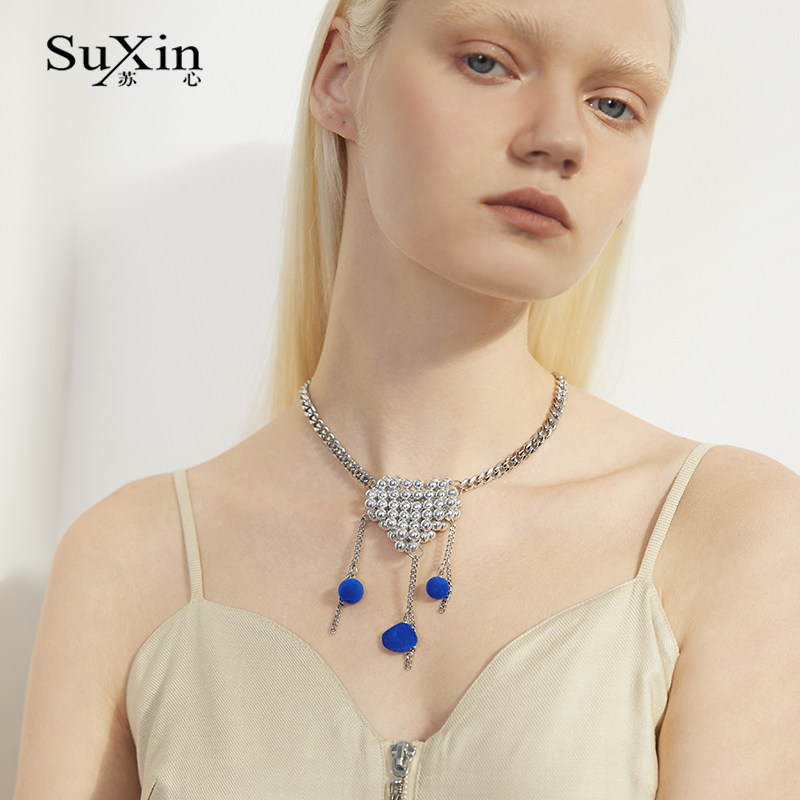 苏心冷淡风爱心圆珠吊坠款毛衣链高街百搭亚克力长款锁骨链颈链女