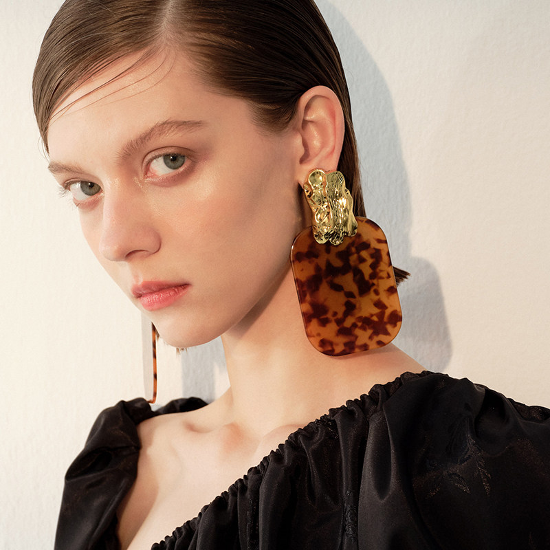 苏心新款欧美夸张中古耳钉亚克力玳瑁色耳环豹纹轻奢个性设计耳饰