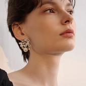 法式 大气耳饰 爆款 复古水钻珍珠耳环女轻奢高级感长款 耳钉2024新款