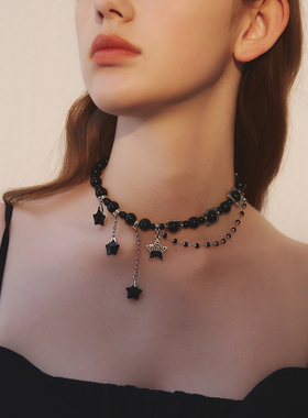 黑色五角星拼接流苏项圈y2k亚文化甜酷辣妹choker高级感颈链项链