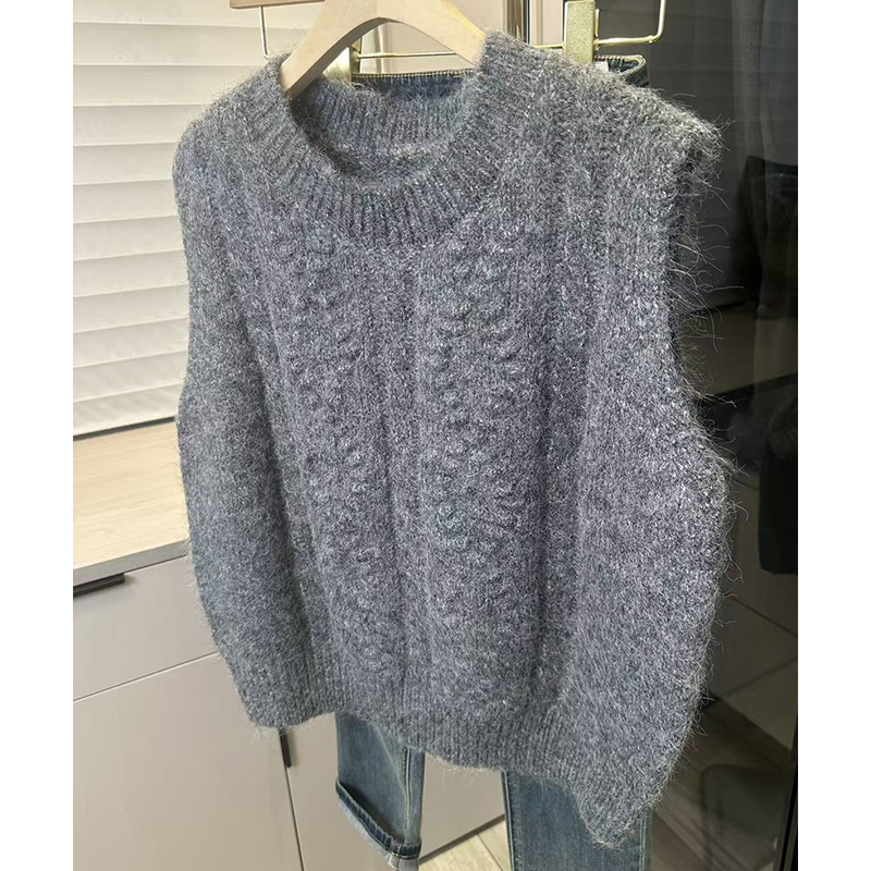 宽松圆领休闲针织马甲纯色套头外搭背心女式马夹上衣