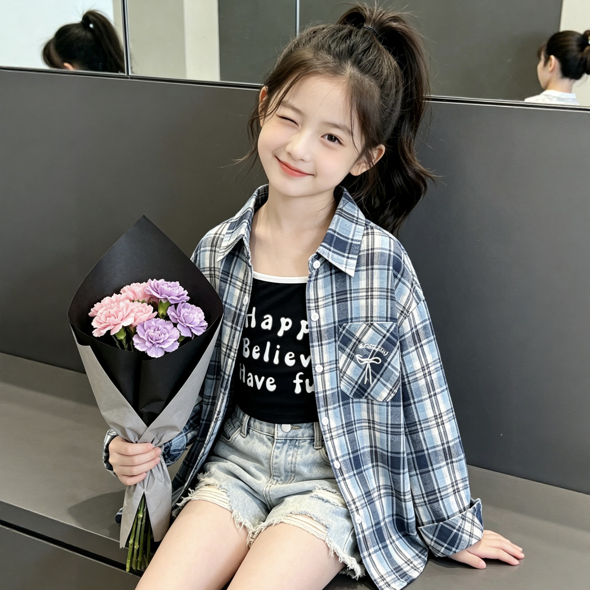 女童格子衬衫2026春季新款韩版中大儿童经典洋气甜美格纹长袖衬衣