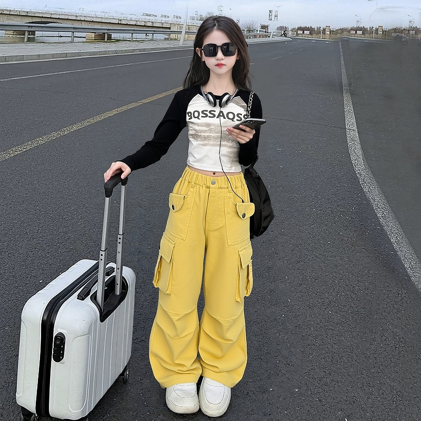 女童美式工装裤套装2025秋季款