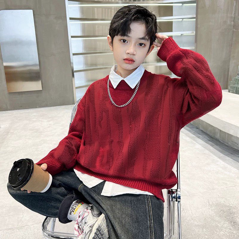 男童加厚毛衣一体绒衬衫两件套