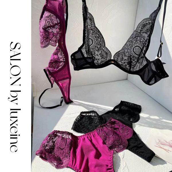 【暗夜之影】X1213刺绣蕾丝带钢托款式文胸套装女士内衣内裤套装