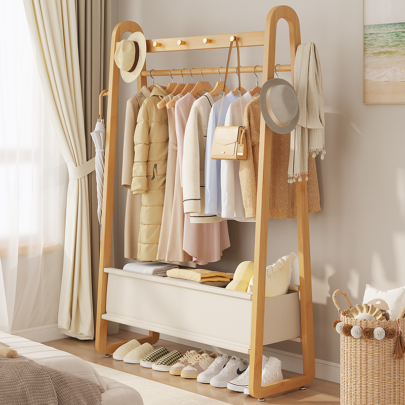 落地式衣帽架挂衣架子卧室房间晾衣架实木晚上放衣服收纳室内家用
