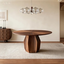 北美黑胡桃实木餐桌北欧家用客厅意式极简现代简约轻奢圆形饭桌