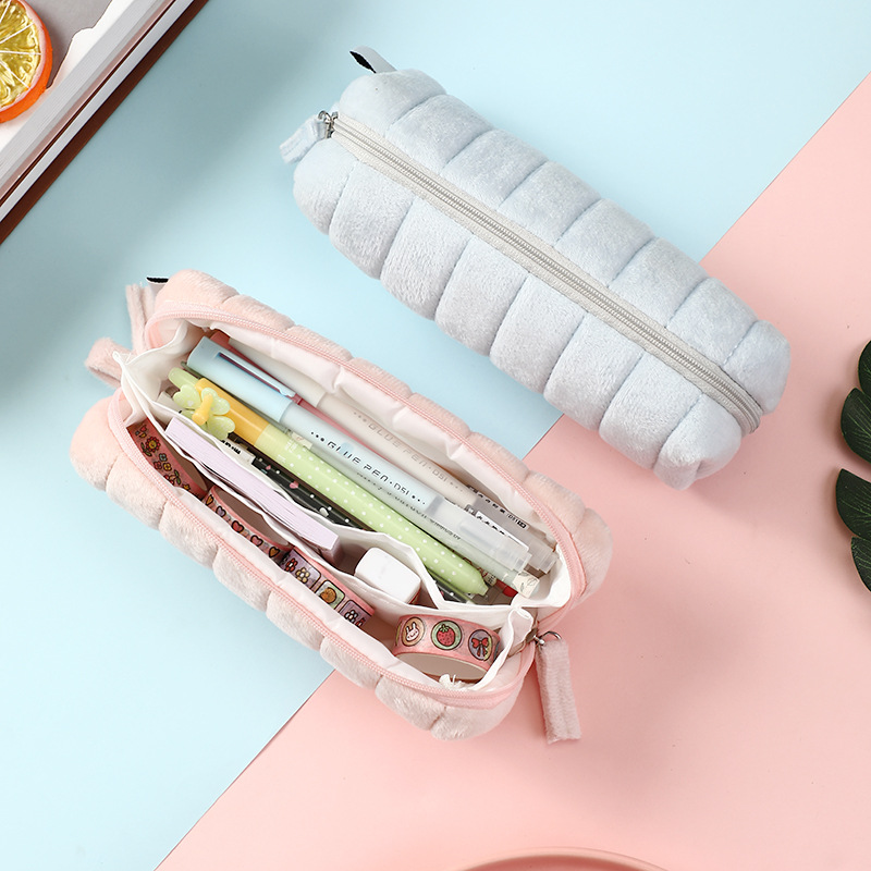 清新in风毛绒笔袋可爱奶呼呼云朵面包文具袋大容量小学生铅笔盒